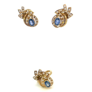 SET DE ARETES Y ANILLO CON ZAFIRO CON DIAMANTES SET DE ARETES Y ANILLO CON ZAFIRO CON DIAMANTES