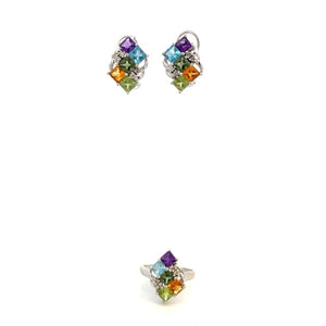 SET DE ANILLO CON ARETES CON DIAMANTES Y PIEDRAS PRECIOSAS SET DE ANILLO CON ARETES CON DIAMANTES Y PIEDRAS PRECIOSAS