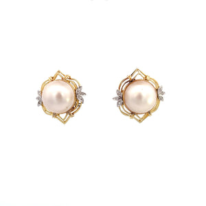 ARETES CON DIAMANTES Y PERLA EN EL CENTRO ARETES CON DIAMANTES Y PERLA EN EL CENTRO