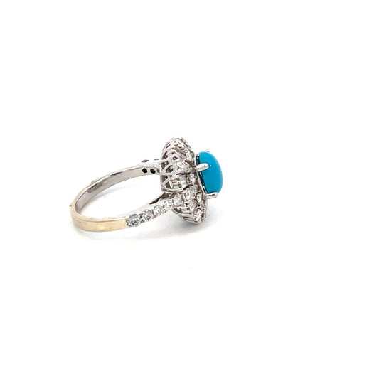 ANILLO EN ORO BLANCO CON DIAMANTES Y TURQUESA