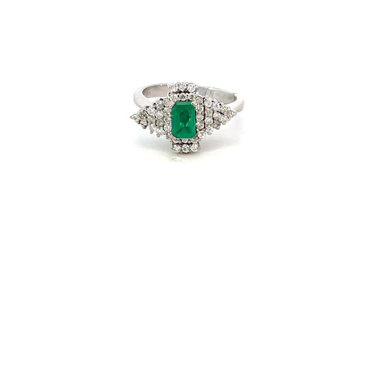 ANILLO EN ORO BLANCO CON DIAMANTES Y ESMERALDA