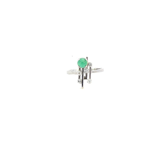 ANILLO EN ORO BLANCO CON DIAMANTES Y ESMERALDA