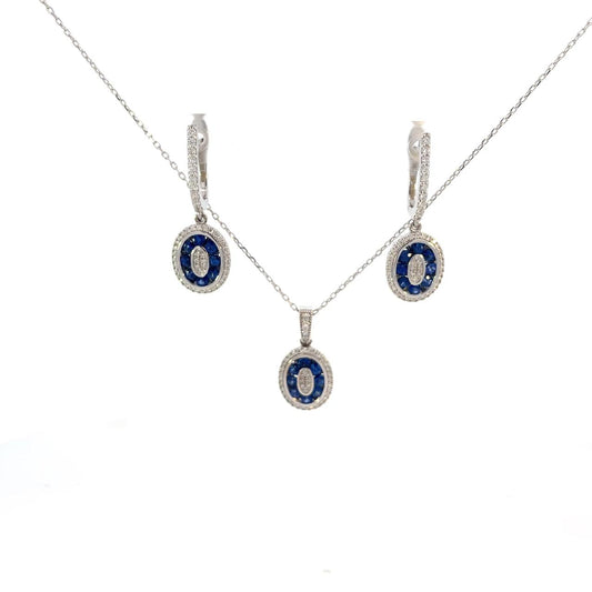 SET DE ARETES Y COLLAR CON DIJE DE ZAFIROS Y DIAMANTES