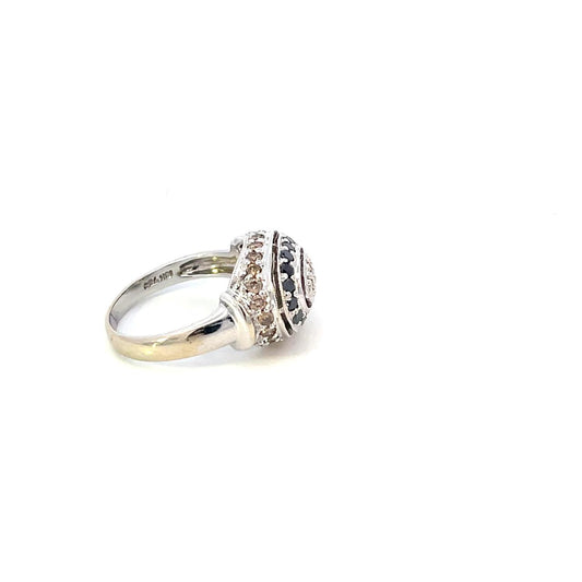 ANILLO EN ORO BLANCO CON DIAMANTES NEGROS , AMARILLO Y BLANCO