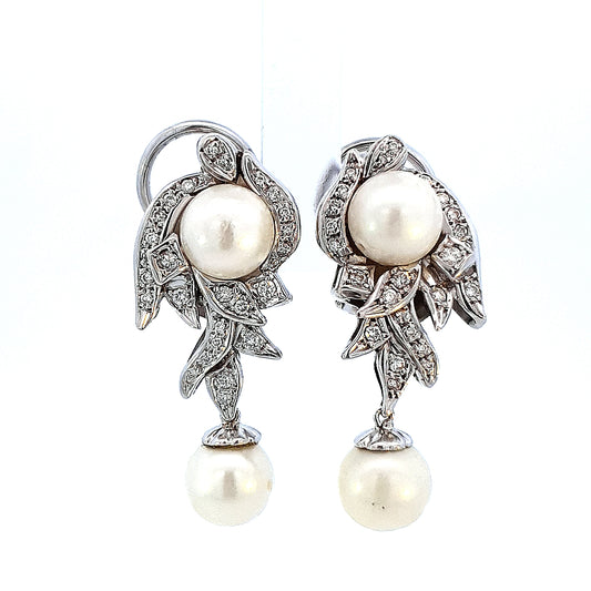 ARETES EN ORO BLANCO CON PERLA Y DIAMANTE