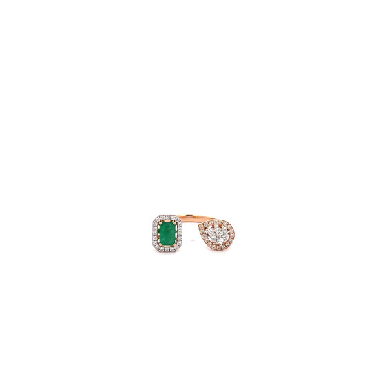 ANILLO ROSE GOLD CON ESMERALDA Y DIAMANTES