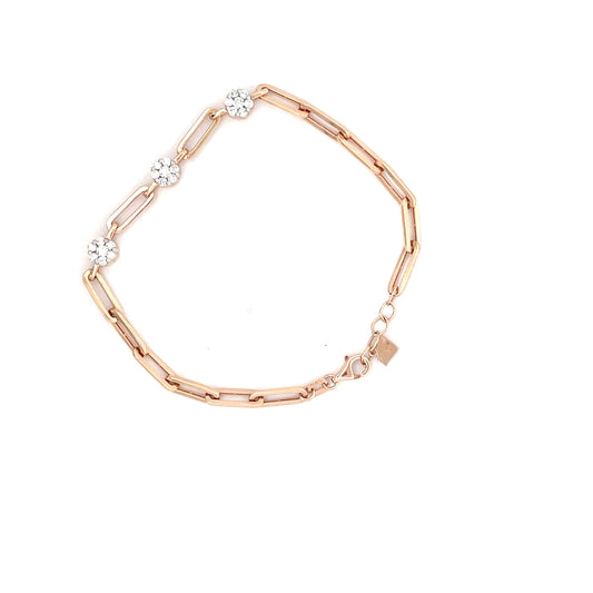 PULSERAS CON TRES FLORECITAS ROSE GOLD CON DIAMANTES