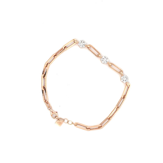 PULSERAS CON TRES FLORECITAS ROSE GOLD CON DIAMANTES