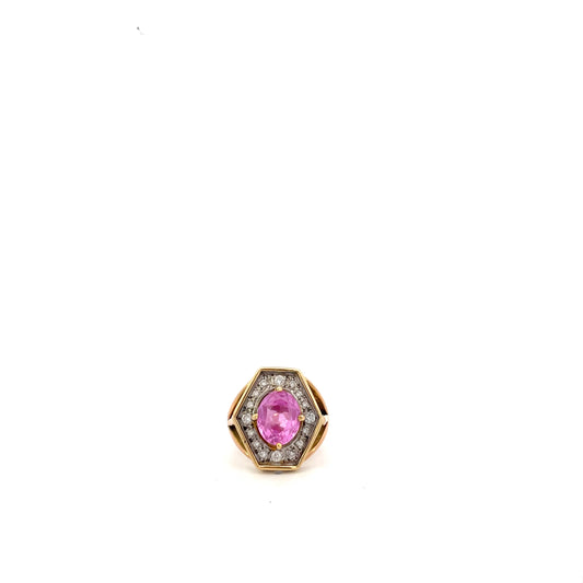 SET DE ARETES, ANILLO Y DIJE CON ZAFIRO ROSADO Y DIAMANTES