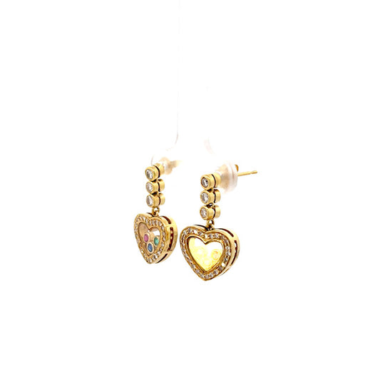 ARETES FORMA DE CORAZON CON DIAMANTES,RUBIES,ZAFIRO Y ESMERALDAS