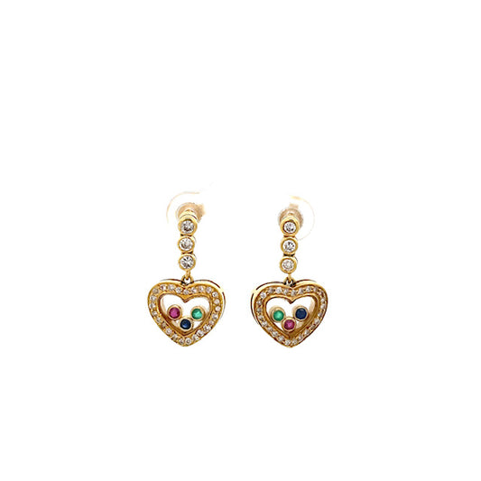 ARETES FORMA DE CORAZON CON DIAMANTES,RUBIES,ZAFIRO Y ESMERALDAS