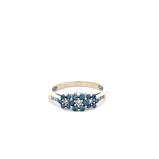 ANILLO DE DAMA CON DIAMANTES BLANCOS Y AZULES