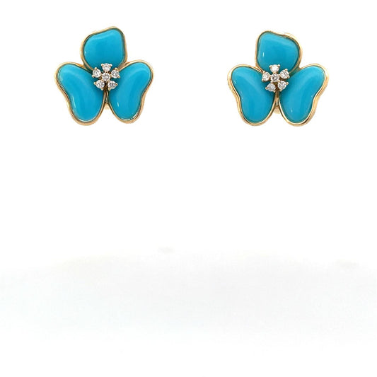 ARETES FORMA DE FLOR CON TURQUESA Y DIAMANTES