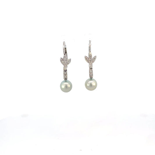 ARETES COLGANTES CON PERLAS ORO BLANCO Y BRILLANTES