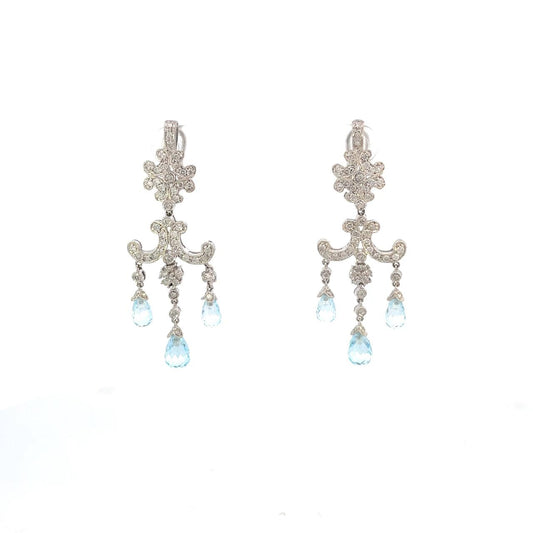 ARETES COLGANTES EN ORO BLANCO Y BRILLANTES