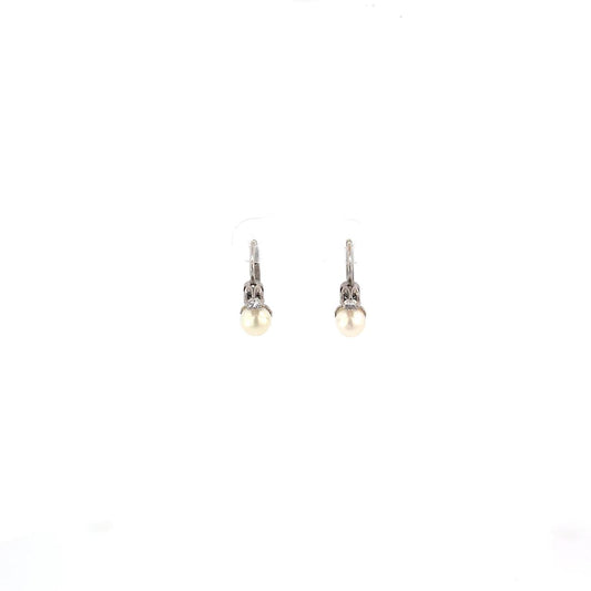 ARETES CON PERLAS  , RILLANTES Y ORO BLANCO