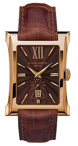 RELOJ CUERVO Y SOBRINOS ORO ROSA 40 MM PULSERA DE CUERO