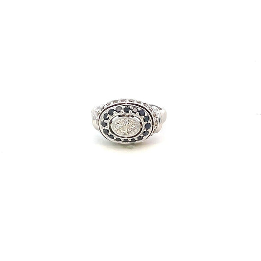 ANILLO EN ORO BLANCO CON DIAMANTES NEGROS , AMARILLO Y BLANCO
