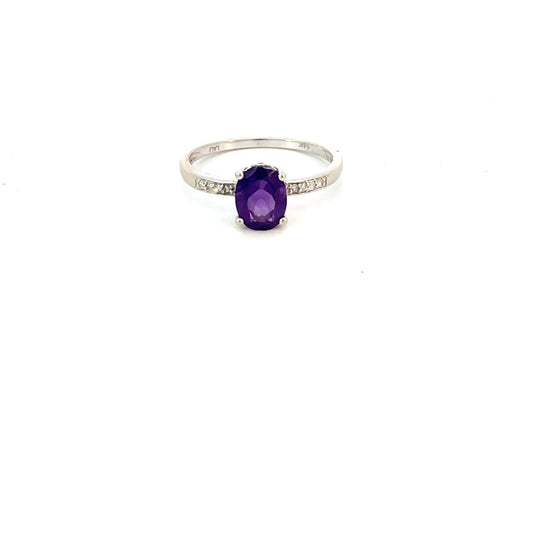 ANILLO EN ORO BLANCO CON DIAMANTES Y AMATISTA
