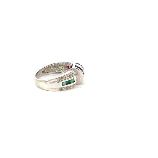 ANILLO CON DIAMANTES , RUBIES , ESMERALDA Y ZAFIROS