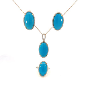 SET DE COLLAR , ARETES Y ANILLO CON TURQUESA Y DIAMANTES