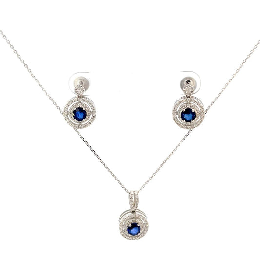 SET DE COLLAR Y ARETES CON BRILLANTES Y ZAFIRO