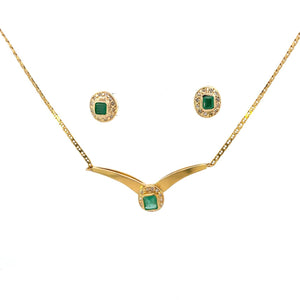 SET  DE COLLAR , ARETES CON BRILLANTES Y ESMERALDA