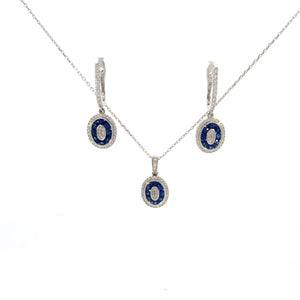 SET DE ARETES Y  COLLAR CON DIJE DE ZAFIROS Y DIAMANTES