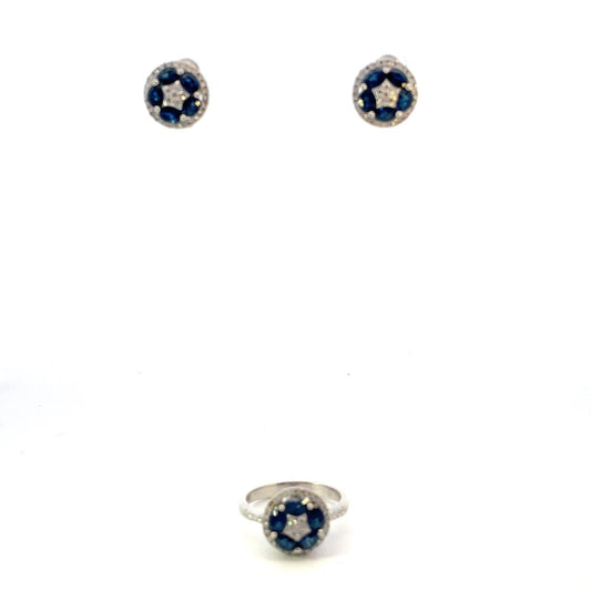 SET DE ANILLO Y ARETES CON DIAMANTES 0.76 Y ZAFIROS 3.54