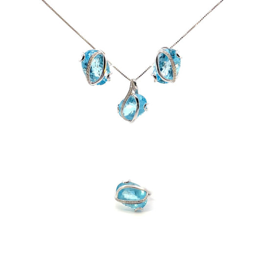 SET DE ARETES , ANILLO Y DIJE CON DIAMANTES Y TOPACIO