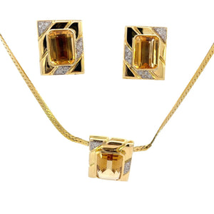 SET DE COLLAR Y ARETES CON DIAMANTES Y CITRINO