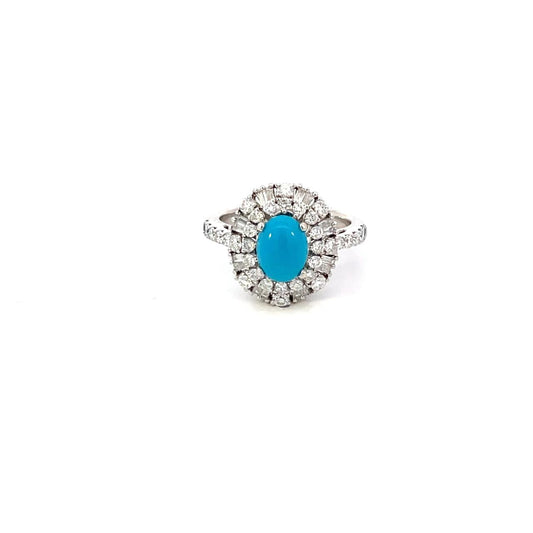 ANILLO EN ORO BLANCO CON DIAMANTES Y TURQUESA