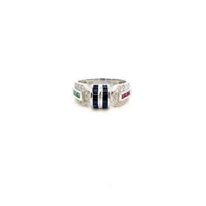 ANILLO CON DIAMANTES , RUBIES , ESMERALDA Y ZAFIROS