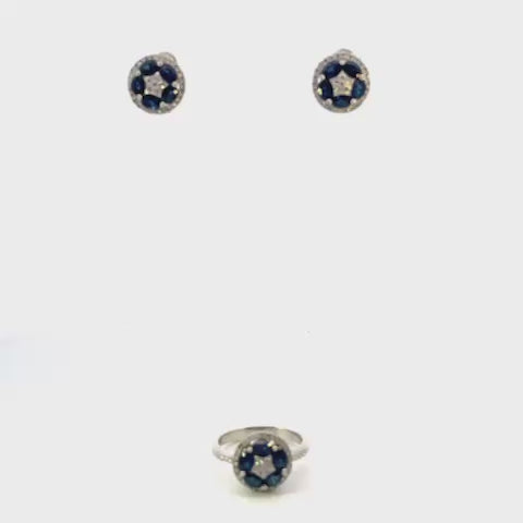 SET DE ANILLO Y ARETES CON DIAMANTES 0.76 Y ZAFIROS 3.54