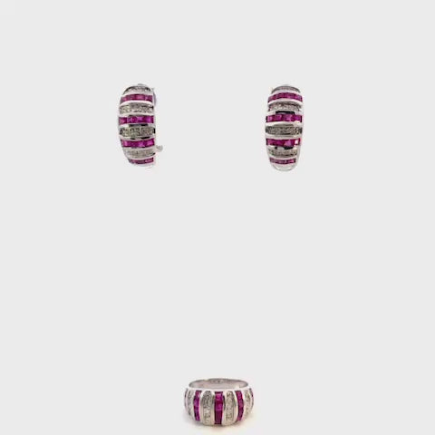 SET DE ARETES Y ANILLO DE DIAMANTES Y RUBIES