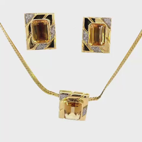 SET DE COLLAR Y ARETES CON DIAMANTES Y CITRINO