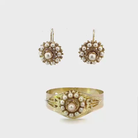 SET DE ARETES Y PULSERA  DE POLLERA CON PERLAS