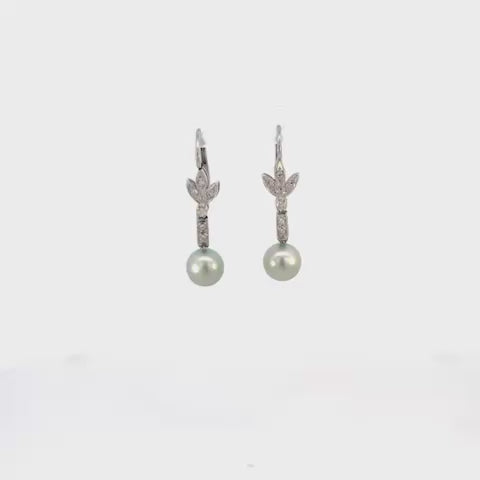 ARETES COLGANTES CON PERLAS ORO BLANCO Y BRILLANTES