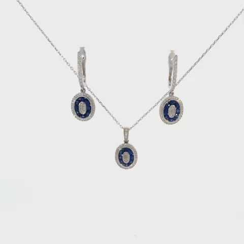 SET DE ARETES Y  COLLAR CON DIJE DE ZAFIROS Y DIAMANTES