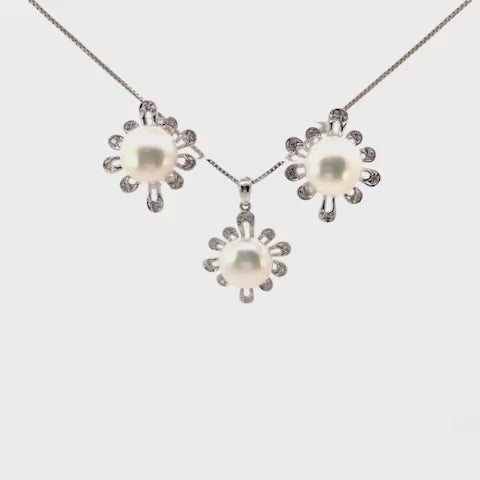 SET DE ARETES Y DIJE DE PERLAS Y DIAMANTES