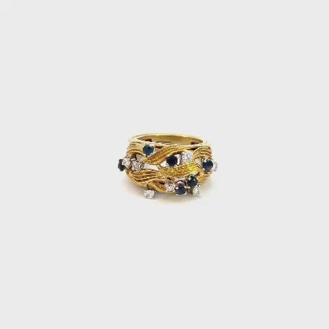 ANILLO DE MUJER ORO AMARILLO CON BRILLANTES / ZAFIRO