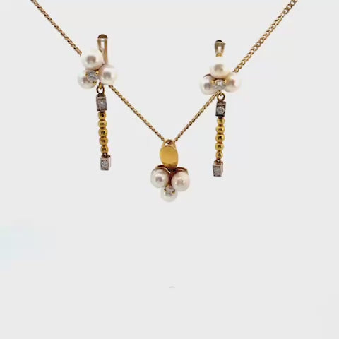 SET DE ARETES Y DIJE CON DIAMANTES Y PERLAS